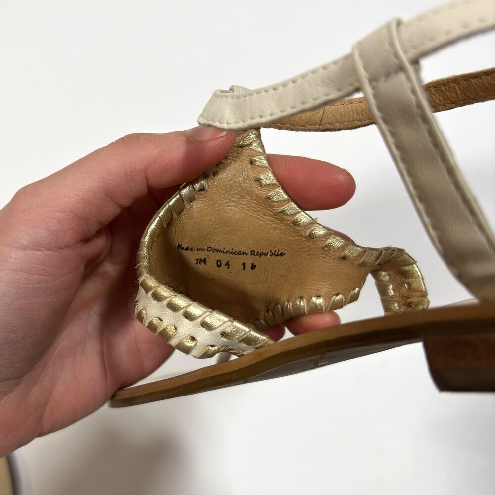 Jack Rogers Maci Leather Sandals Bone & Gold Strappy - Size 7 - Picture 3 of 4